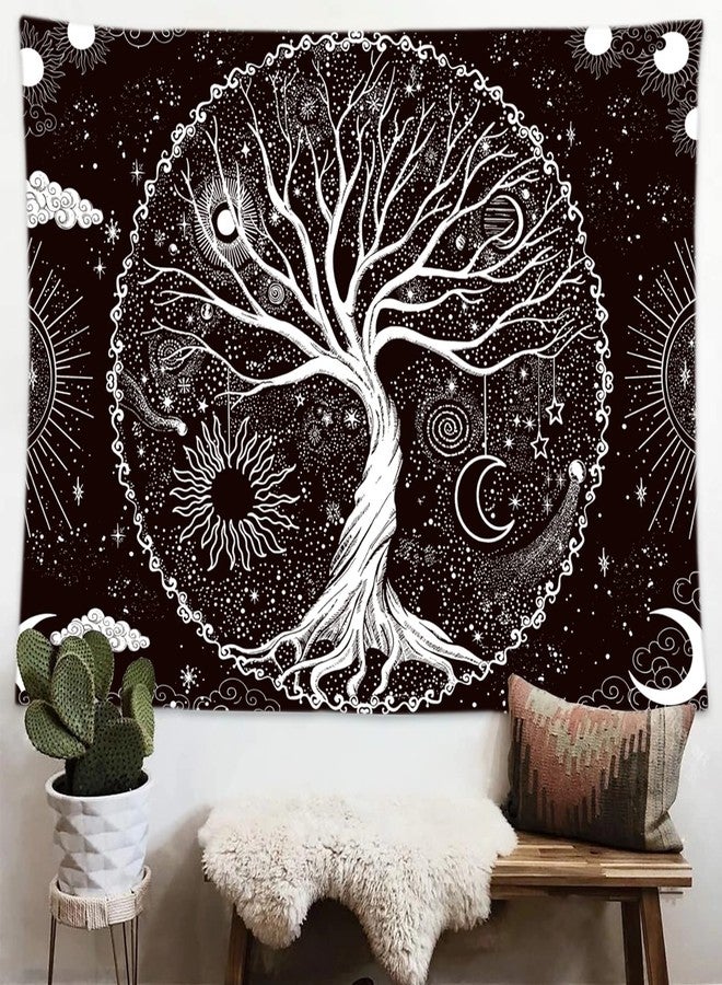 Wonrizon Tree of Life Tapestry,Black and White Galaxy Space Tapestries Aesthetic Psychedelic Wall Hanging decor for Living Room Bedroom (51.2" x 59.1") - Image 2